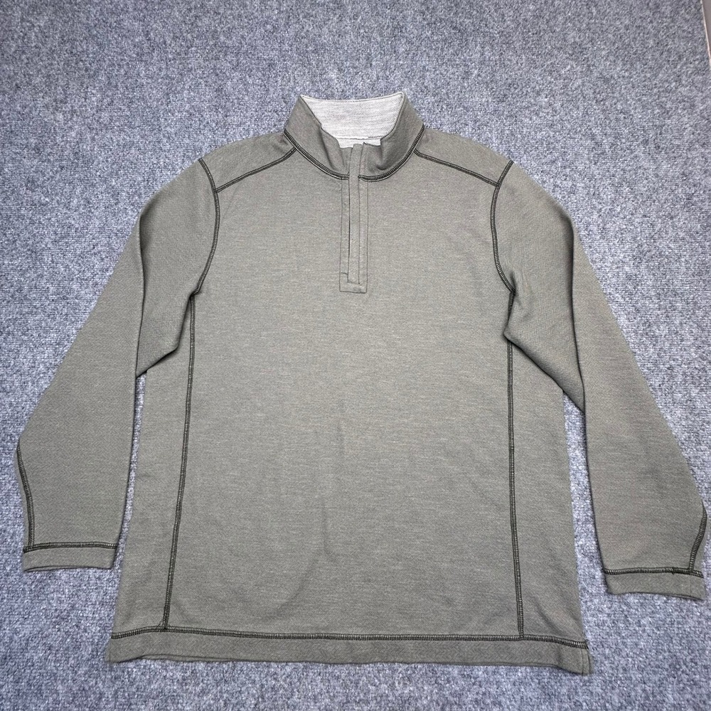 Tommy‎ Bahama Quarter Zip Pullover Large Olive Green Textured Mock Neck ST225335
